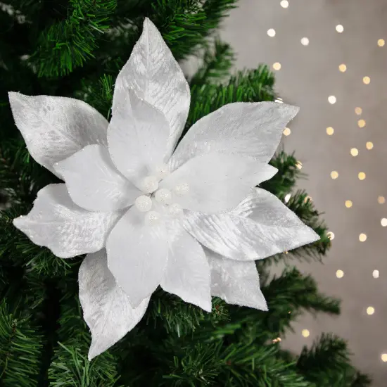Northlight 24" White Glittered Poinsettia Christmas Stem Spray {3}