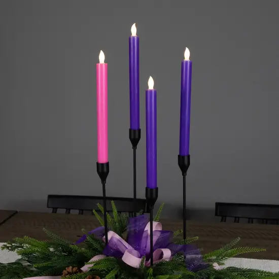 Northlight Set of 4 Purple and Pink Flickering LED Christmas Advent Wax Taper Candles 9.5" {4}