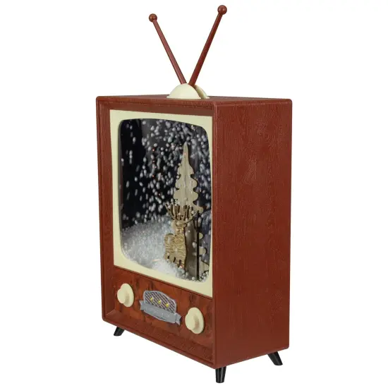 Northlight LED Lighted Musical Snowing Reindeer TV Set Christmas Decoration - 12" Brown {4}