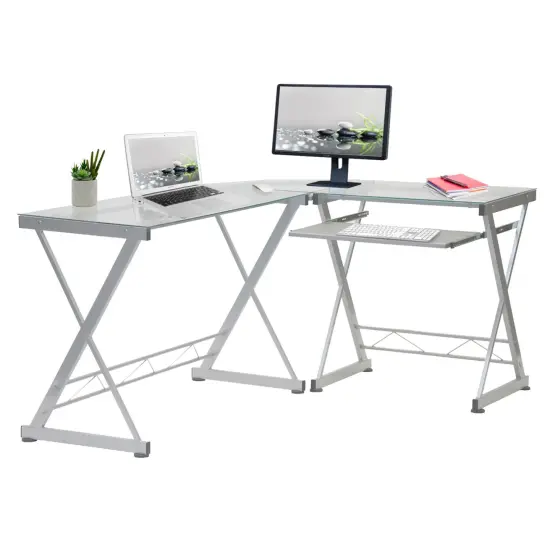 Techni Office Solutions 61.75" White Durable L-Shaped Computer Desk {4}