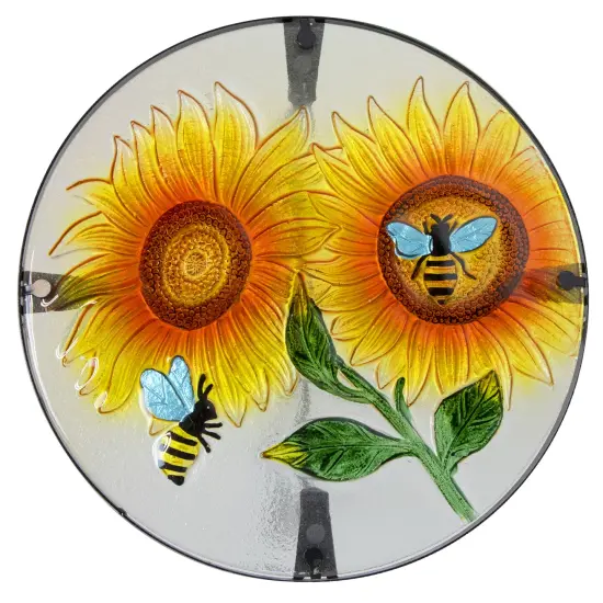 Northlight 19" Sunflower and Bumblebee Glass Patio Side Table Yellow {4}