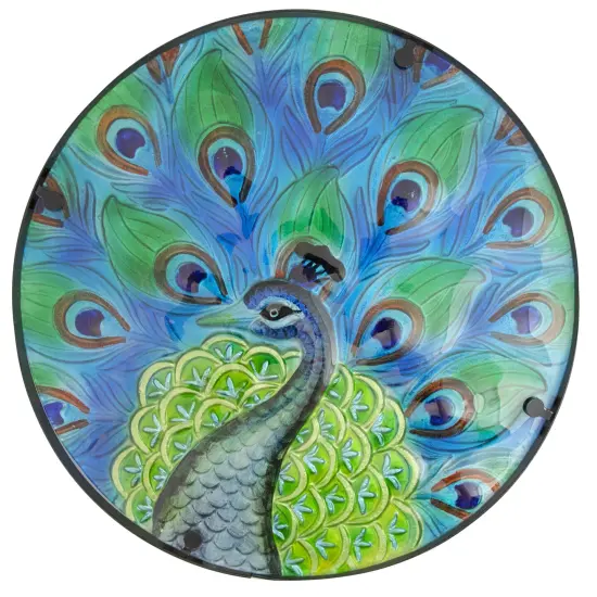 Northlight 19" Blue and Green Peacock Glass Patio Side Table {4}