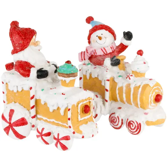 Northlight Santa and Snowman on Gingerbread Train Car Christmas Figurines - 6.75" - Set of 2 Brown {4}