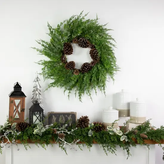 Northlight Real Touch™️ Frosted Cedar and Pinecone Artificial Christmas Wreath - 26" - Unlit Green {4}