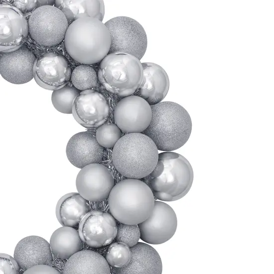 Northlight 3-Finish Shatterproof Ball Christmas Wreath -24" - Silver - Unlit {4}
