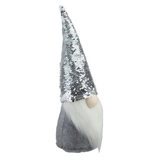 Northlight Standing Christmas Gnome with Flip Sequin Hat - 14" - Silver and Gray {4}