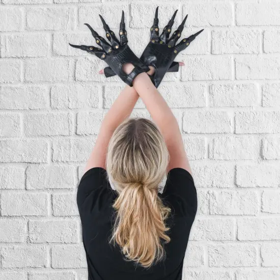 Faux Leather Claw Gloves - Black Lizard Skin Scary Leather Hand Glove Animal Claws for Women and Kids {3}