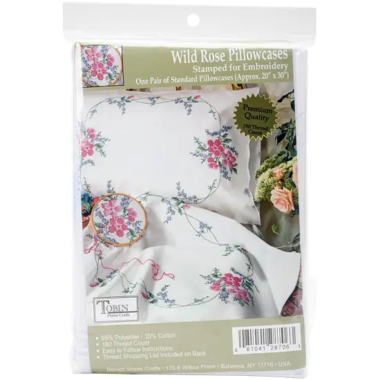 Tobin Stamped For Embroidery Pillowcase Pair 20"X30"-Wild Rose {1}