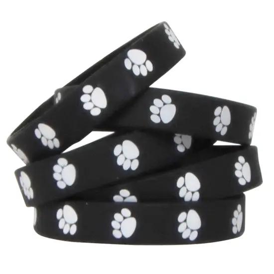 Black with White Paw Prints Wristband Pack, 10 Per Pack, 6 Packs {2}