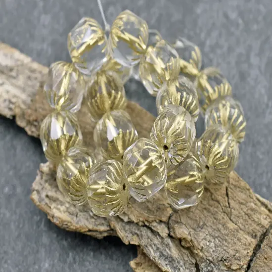 *10* 10mm Gold Washed Crystal Center Cut Cruller Beads {4}