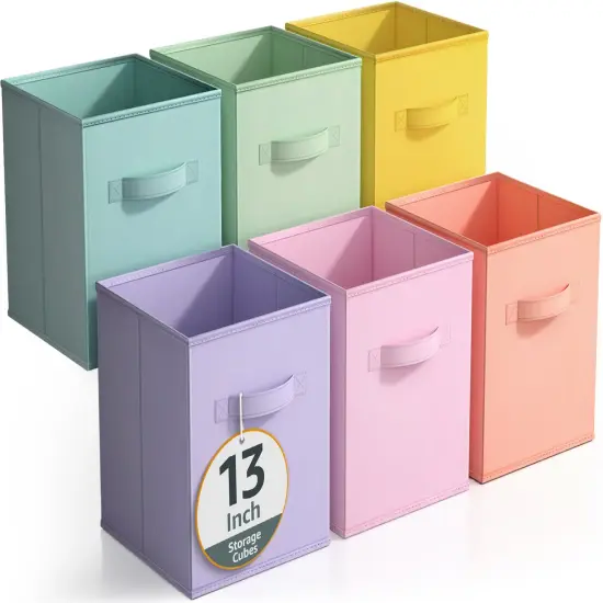 Sorbus 6 Pack 13 Inch Foldable Storage Cubes with Handles- for Organizing Home, Shelves, Nursery, Playroom, Closet and More Light Pastel {1}