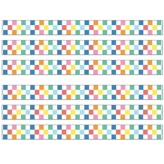 We Stick Together Checkered Rainbow Straight Bulletin Board Borders, 36 Feet Per Pack, 6 Packs {1}