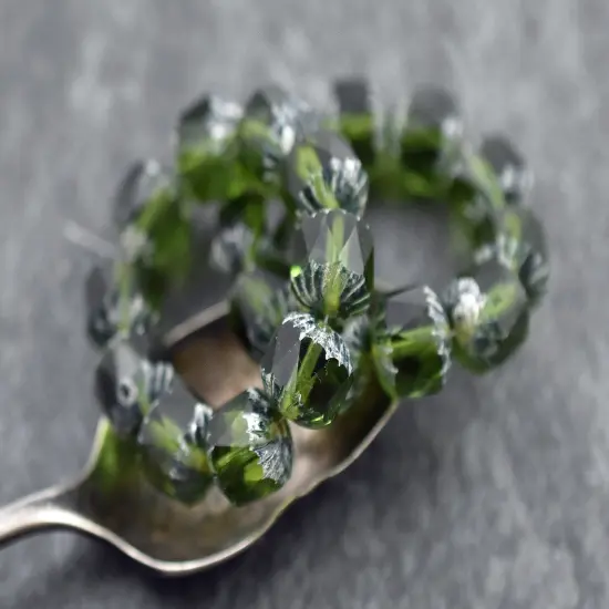 *10* 10mm Silver Picasso Washed Dark Tourmaline Center Cut Cruller Beads {2}