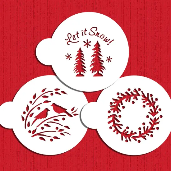 Let it Snow Cookie Stencil Set: Wreath, Trees, Winter Lovebirds | C750 by Designer Stencils | Cookie Decorating Tools | Baking Stencils for Royal Icing, Airbrush, Dusting Powder | Reusable Food Grade Stencil for Cookies | Easy to Use & Clean Stencil {5}