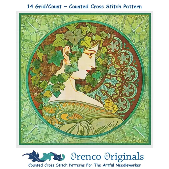 Ivy Detail by Alphonse Mucha Counted Cross Stitch Pattern {1}