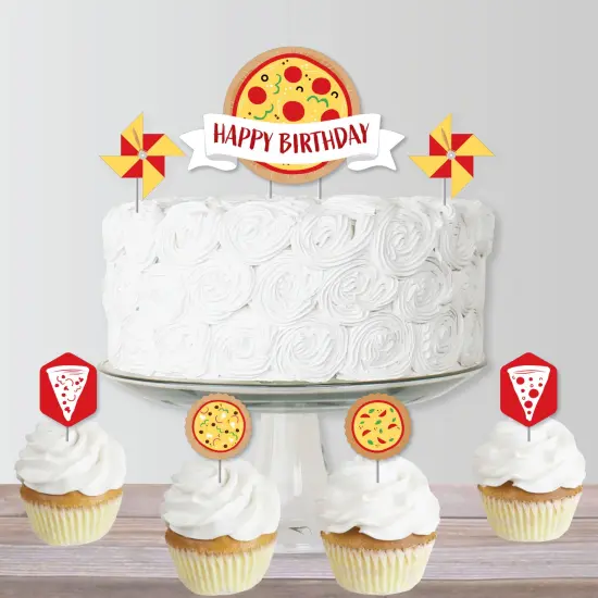 Big Dot of Happiness Pizza Party Time - Birthday Party Cake Decorating Kit - Happy Birthday Cake Topper Set - 11 Pieces {6}
