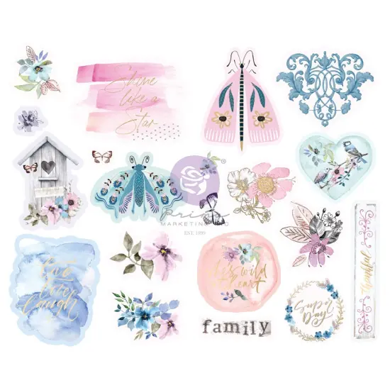 Prima Marketing Inc Watercolor Floral Collection Chipboard Stickers - 20 Pcs W/ Foil Details 655350651459 {1}