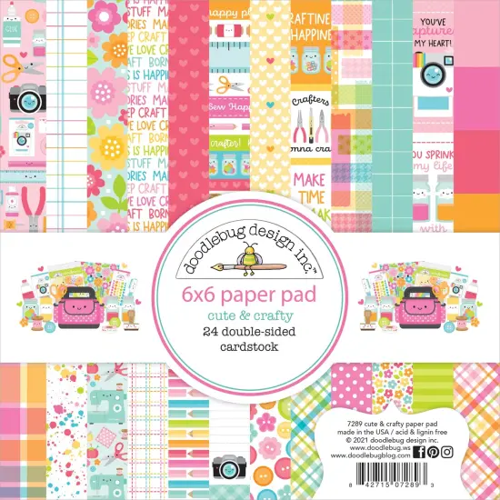 Doodlebug Double-Sided Paper Pad 6"X6" 24/Pkg-Cute & Crafty, 12 Designs/2 Each {1}