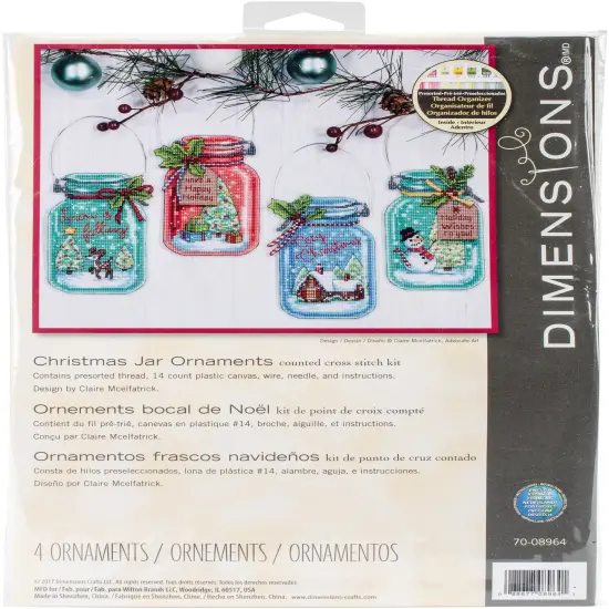 Dimensions Counted Cross Stitch Ornament Kit Set of 4-Christmas Jar Ornaments {1}