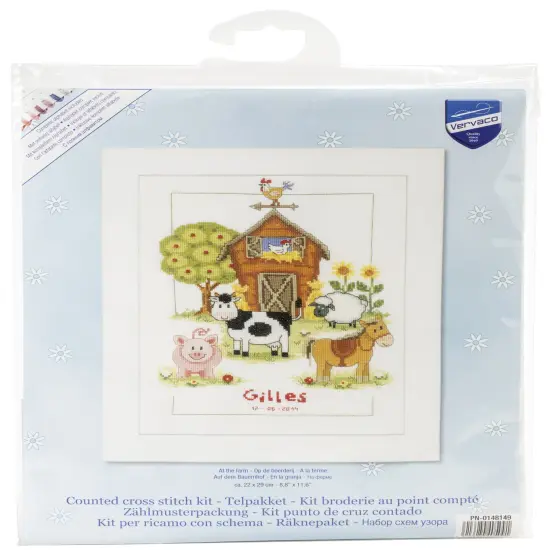 Vervaco Counted Cross Stitch Kit 8.75"X11.5"-At The Farm Record On Aida {1}