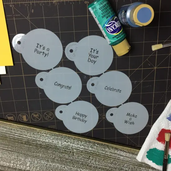 It's a Party Cookie Stencil Set: Happy Birthday, Congrats, It's a Party, Make a Wish, Celebrate | C823 by Designer Stencils | Cookie Decorating Tools | Baking Stencils for Royal Icing, Airbrush, Dusting Powder | Reusable Food Grade Stencil {6}