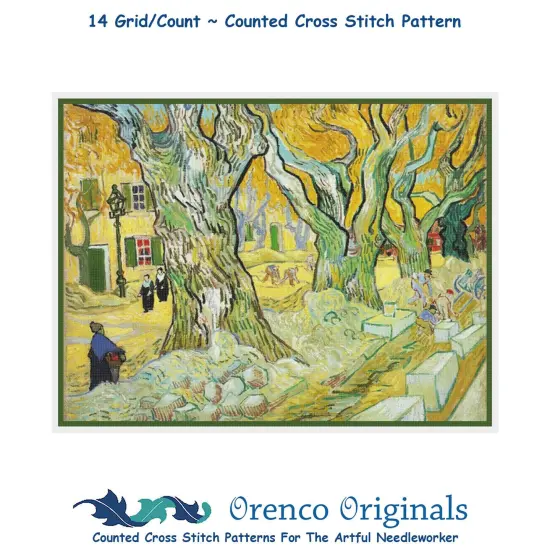 A French Village Street by Impressionist Van Gogh Counted Cross Stitch Pattern {1}