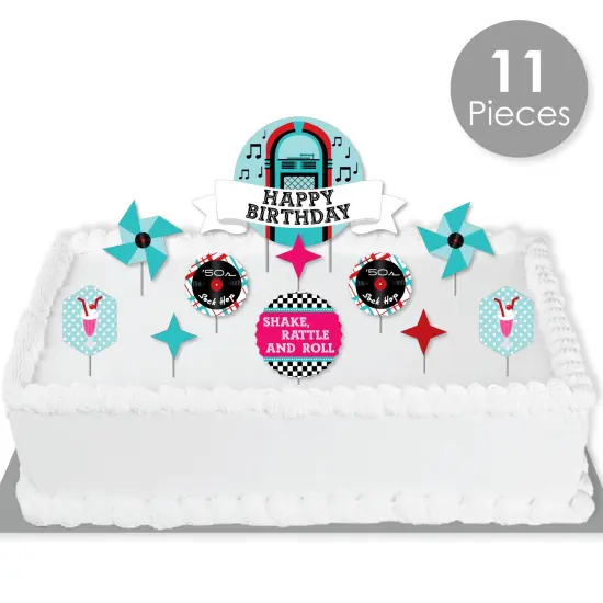 Big Dot of Happiness 50's Sock Hop - 1950s Rock N Roll Birthday Party Cake Decorating Kit - Happy Birthday Cake Topper Set - 11 Pieces {3}