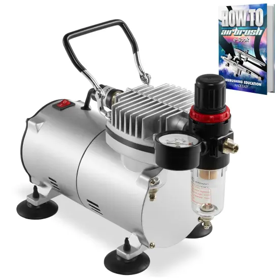 PointZero 1/5 HP Airbrush Compressor with Regulator, Gauge and Water Trap - Quiet Portable Air Pump {1}