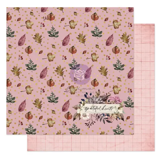 Prima Marketing Inc Hello Pink Autumn Collection 12x12 Sheet - Grateful Hearts -, 12"x12" With Foil Detail 655350850029 (10 SHEETS) {1}