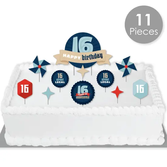 Big Dot of Happiness Boy 16th Birthday - Sweet Sixteen Birthday Party Cake Decorating Kit - Happy Birthday Cake Topper Set - 11 Pieces {3}