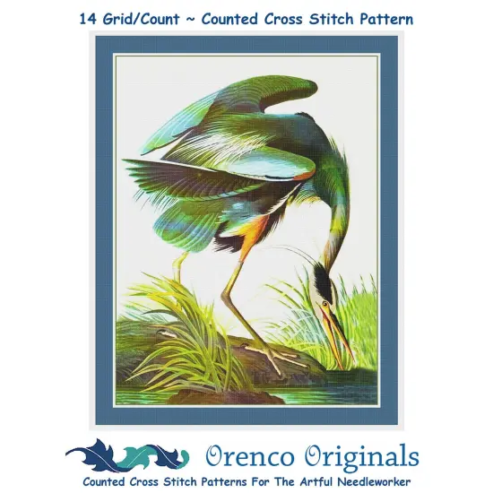 A Great White Heron Bird by John James Audubon Counted Cross Stitch Pattern {1}