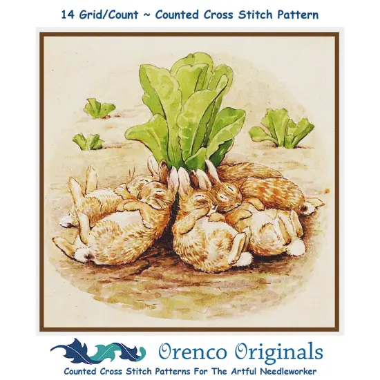 Bunnies Flopsy Family Takes a Nap Beatrix Potter Counted Cross Stitch Pattern {1}