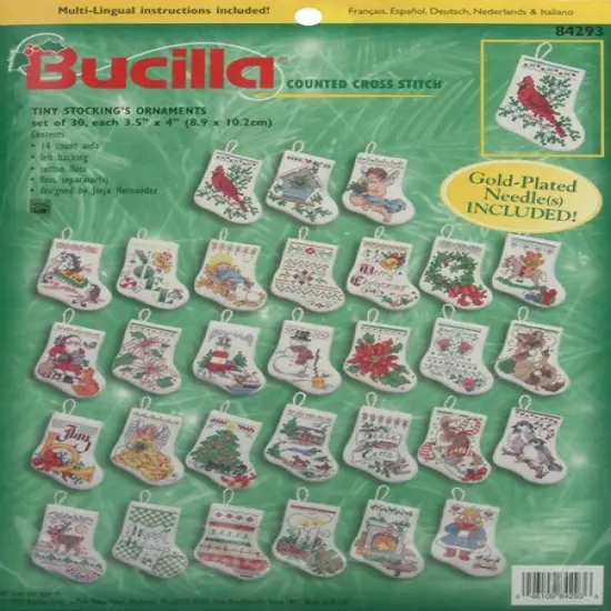 Bucilla Counted Cross Stitch Kit 3.5" 30/Pkg-Tiny Stocking Ornaments {1}
