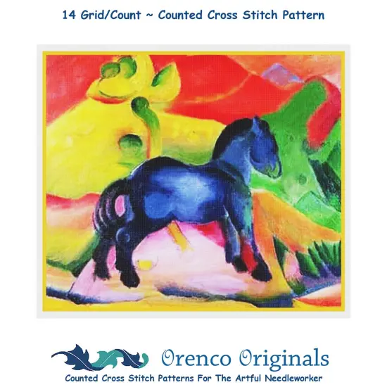 Expressionist Franz Marc's The Little Blue Horse Counted Cross Stitch Pattern {1}