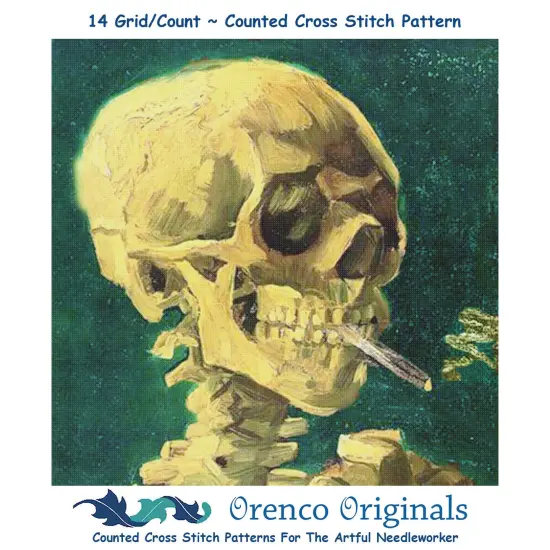 Orenco Originals Vincent Van Gogh Cigarette Smoking Skull Counted Cross Stitch Pattern {1}