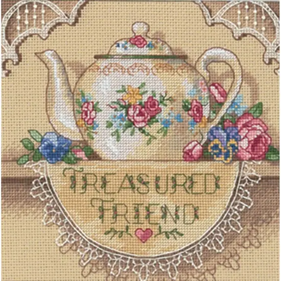 Dimensions Gold Petite Counted Cross Stitch Kit 6"X6"-Treasured Friend Teapot {1}