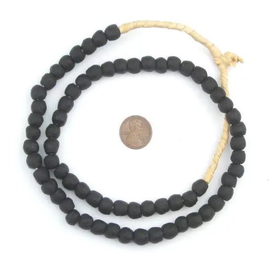 The Bead Chest&reg; African Recycled Glass Beads, 9mm - Full Strand Eco-Friendly Fair Trade Sea Glass Beads from Ghana Handmade Ethnic Round Spherical Tribal Boho Krobo Spacer Beads Black {1}