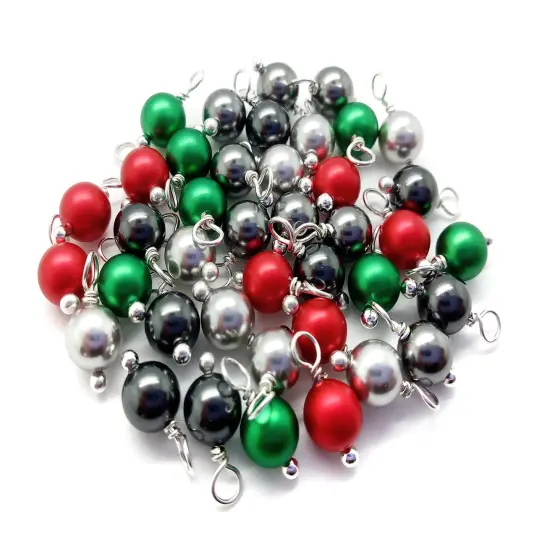 Crystal Charms Mix, 20 pc Dark Christmas Pearl Dangles, Green Red and Gray, Adorabilities {2}