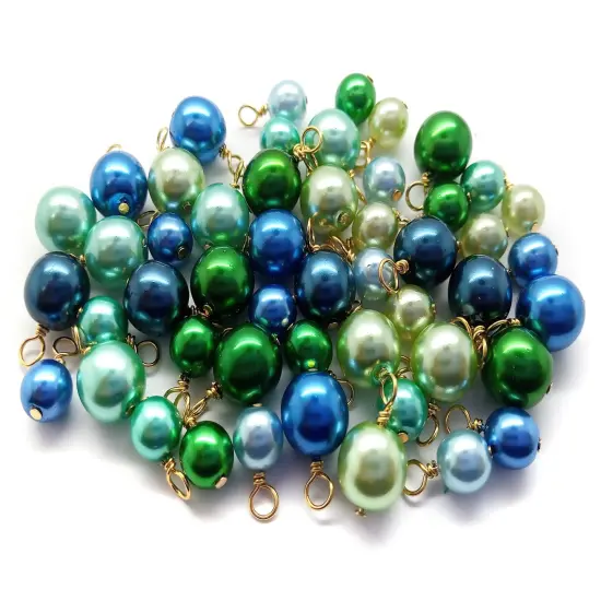 Bead Dangle Mix in Blue & Green, 20 pc 6mm 8mm Glass Pearls, Gold-Plated Wire, Adorabilities {2}