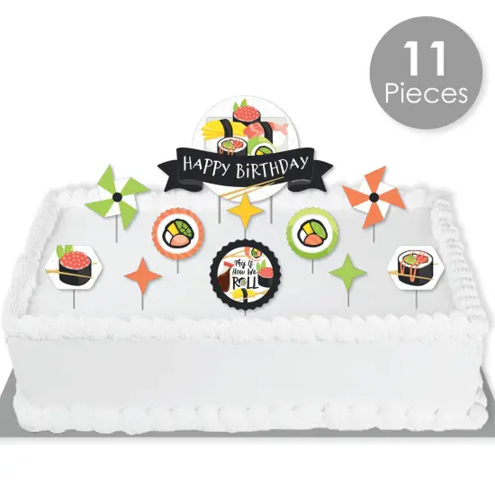 Big Dot of Happiness Let's Roll - Sushi - Japanese Birthday Party Cake Decorating Kit - Happy Birthday Cake Topper Set - 11 Pieces {3}