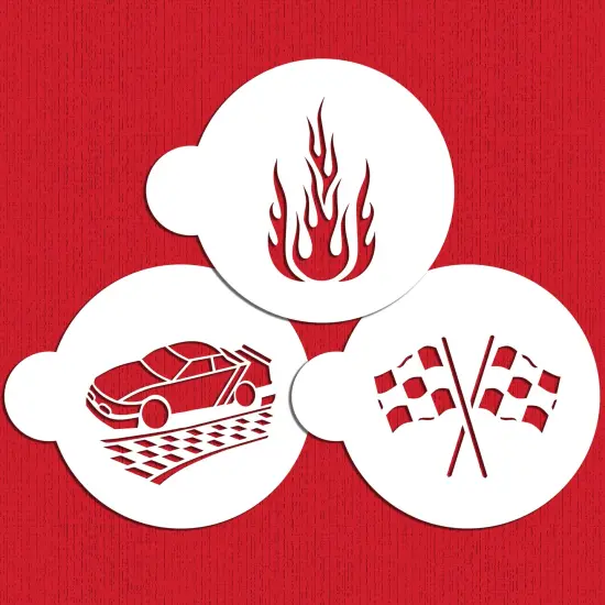 Racecar Cookie Stencil Set | C722 by Designer Stencils | Cookie Decorating Tools | Baking Stencils for Royal Icing, Airbrush, Dusting Powder | Reusable Plastic Food Grade Stencil for Cookies | Easy to Use & Clean Cookie Stencil {6}