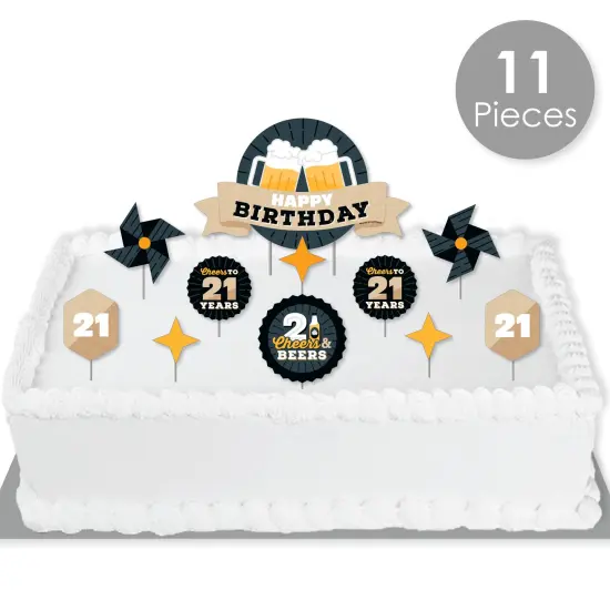Big Dot of Happiness Cheers and Beers to 21 Years - Birthday Party Cake Decorating Kit - Happy Birthday Cake Topper Set - 11 Pieces {3}