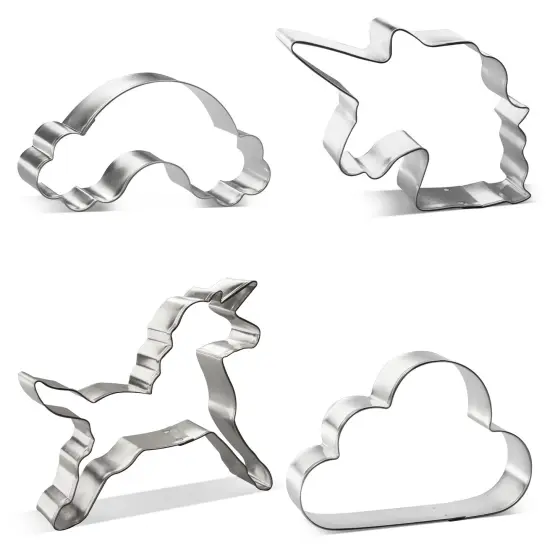 CookieCutter.com Unicorn Birthday 4 Piece Cookie Cutters Set, Rainbow, Unicorn Head, Cloud, Tin Plate Steel, USA {3}