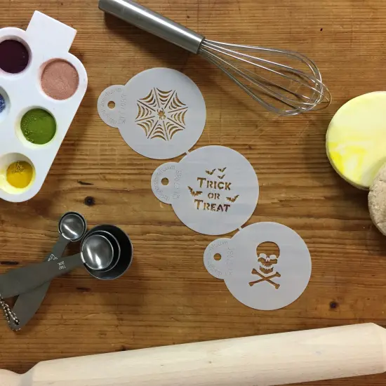 Mini Trick or Treat Cookie & Cupcake Stencil Set: Spider Web, Skull & Bones, Trick or Treat | C798 by Designer Stencils | {3}
