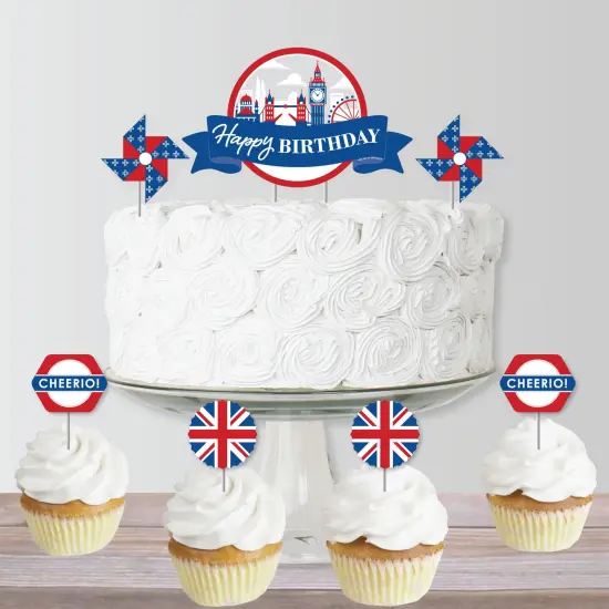Big Dot of Happiness Cheerio, London - British UK Birthday Party Cake Decorating Kit - Happy Birthday Cake Topper Set - 11 Pieces {6}