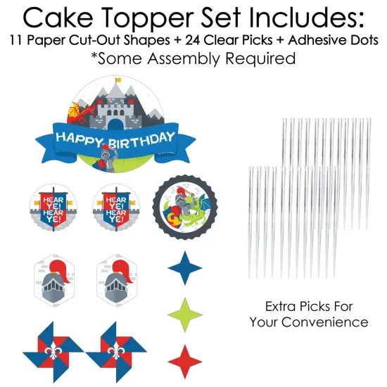 Big Dot of Happiness Calling All Knights and Dragons - Medieval Birthday Party Cake Decorating Kit - Happy Birthday Cake Topper Set - 11 Pieces {4}