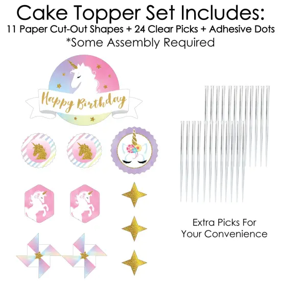 Big Dot of Happiness Rainbow Unicorn - Magical Unicorn Birthday Party Cake Decorating Kit - Happy Birthday Cake Topper Set - 11 Pieces {4}