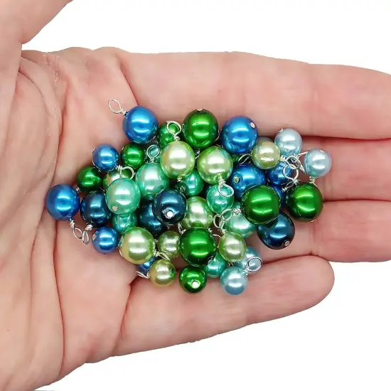 Bead Dangle Mix in Blue & Green, 20 pc 6mm 8mm Glass Pearls, Silver-Plated Wire, Adorabilities {2}
