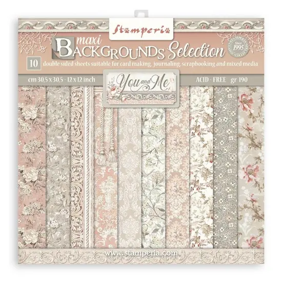 Stamperia Backgrounds Double-Sided Paper Pad 12"X12" 10/Pkg-You And Me, 10 Designs/1 Each {1}