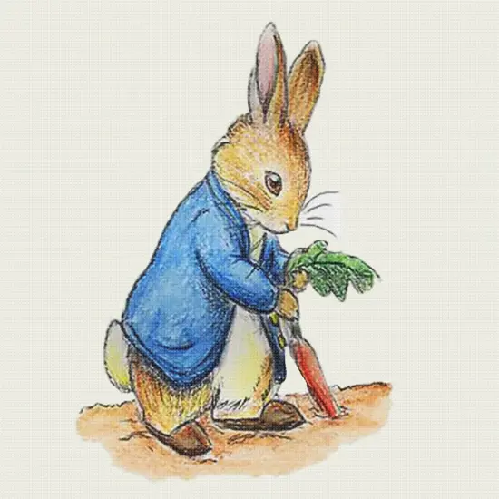 Beatrix Potter Peter Rabbit Digs Carrots Counted Cross Stitch Pattern {5}